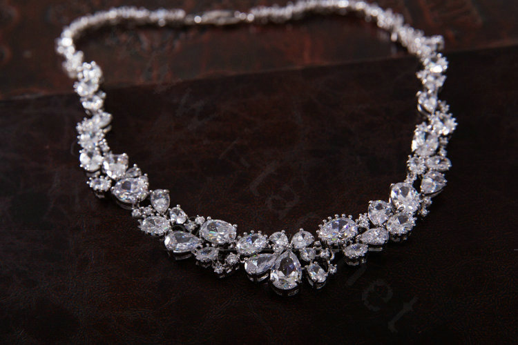 Luxury Banquet Wedding Jewelry Sets Crystal Water-drop Earrings & Bridal Zircon Statement Necklace