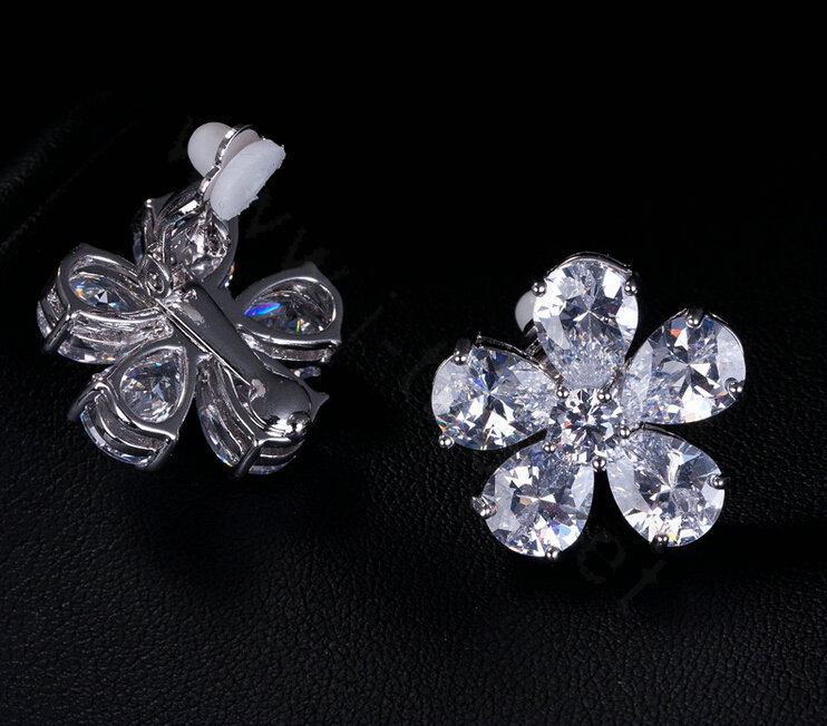 Luxury Banquet Wedding Jewelry Sets Diamond Flower Stud Earrings & Bridal Zircon Pendant Necklace