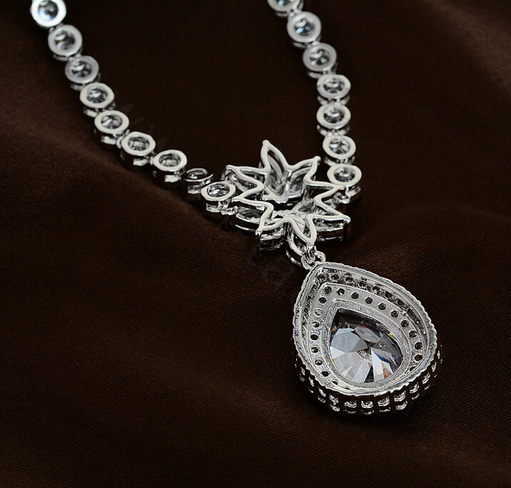 Luxury Banquet Wedding Jewelry Sets Diamond Flower Water-drop Earrings & Bridal Zircon Statement Necklace