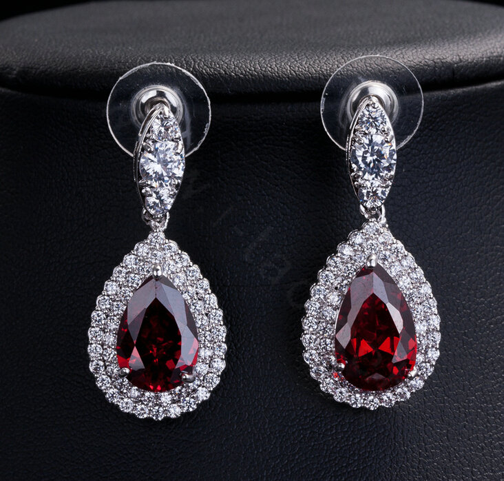 Luxury Banquet Wedding Jewelry Sets Diamond Stud Earrings & Bridal Zircon Statement Necklace