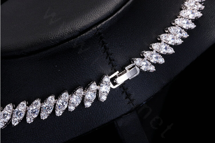 Luxury Banquet Wedding Jewelry Sets Diamond Water-drop Stud Earrings & Bridal Zircon Statement Necklace