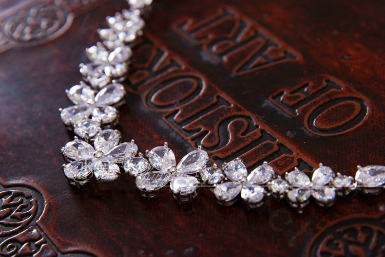 Luxury Banquet Wedding Jewelry Sets Flower Crystal Earrings & Bridal AAA+ Zircon Statement Necklace