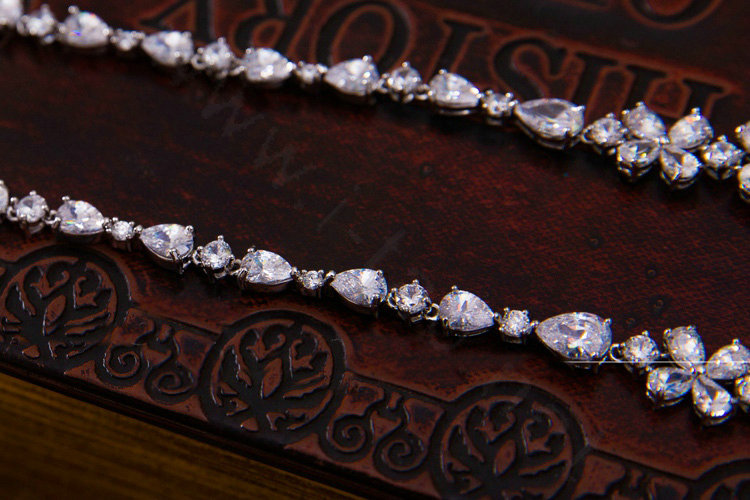 Luxury Banquet Wedding Jewelry Sets Flower Crystal Earrings & Bridal AAA+ Zircon Statement Necklace