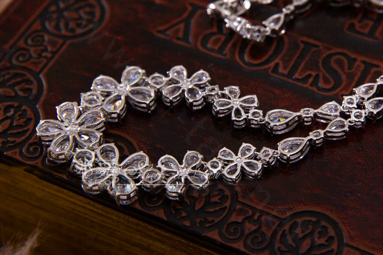 Luxury Banquet Wedding Jewelry Sets Flower Crystal Earrings & Bridal AAA+ Zircon Statement Necklace