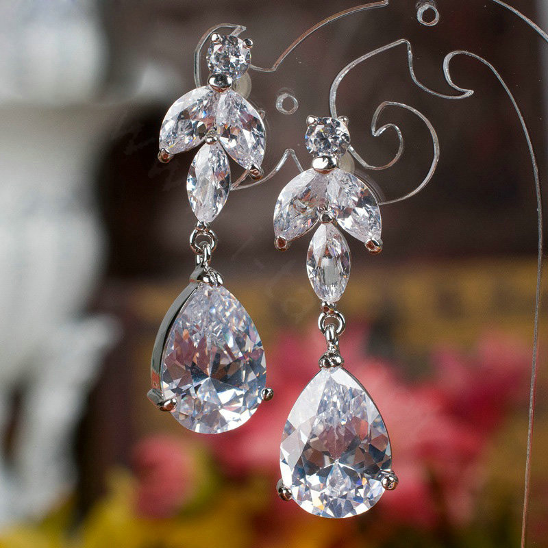 Luxury Banquet Wedding Jewelry Sets Flower Diamond Earrings & Bridal AAA+ Zircon Statement Necklace