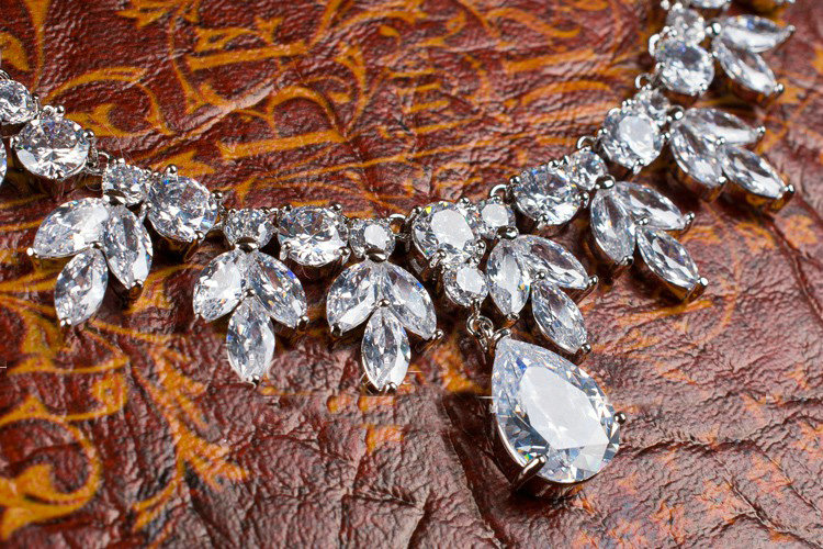 Luxury Banquet Wedding Jewelry Sets Flower Diamond Earrings & Bridal AAA+ Zircon Statement Necklace