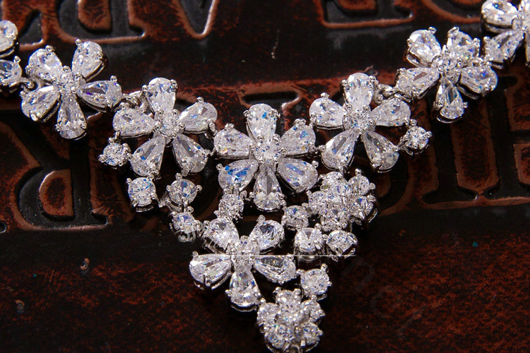Luxury Banquet Wedding Jewelry Sets Flower Water-drops Earrings & Bridal AAA+ Zircon Statement Necklace