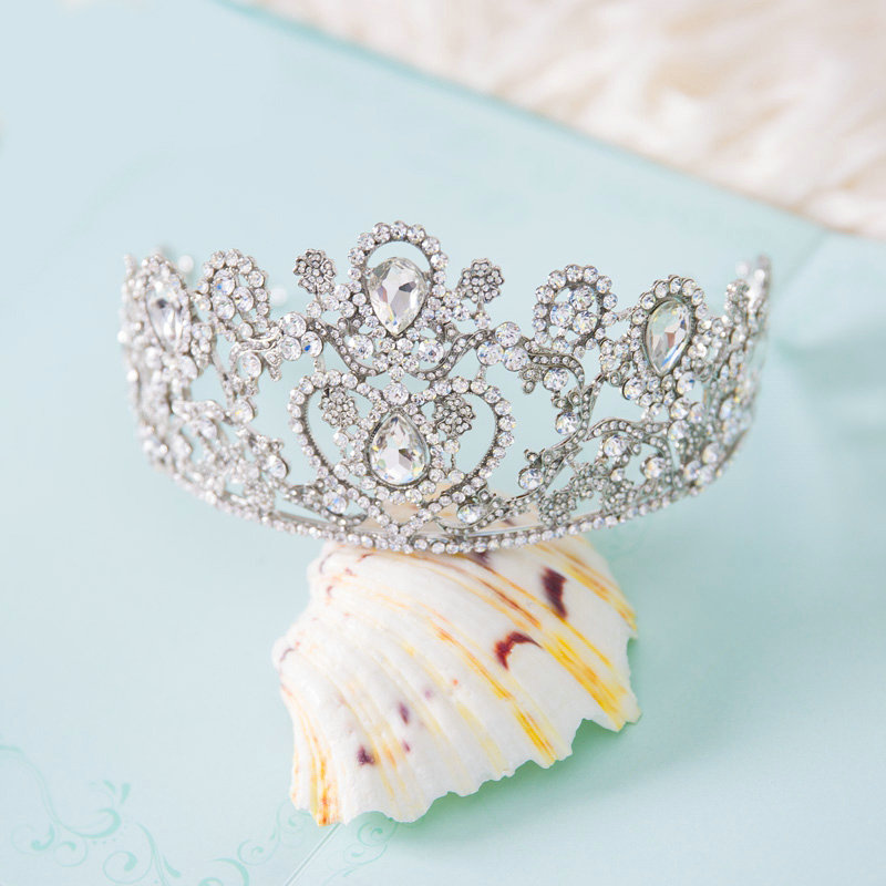 Luxury Baroque Wedding Jewelry Large Crystal Flower Bridal Crown Rhinestone Tiaras Hair Accessories
