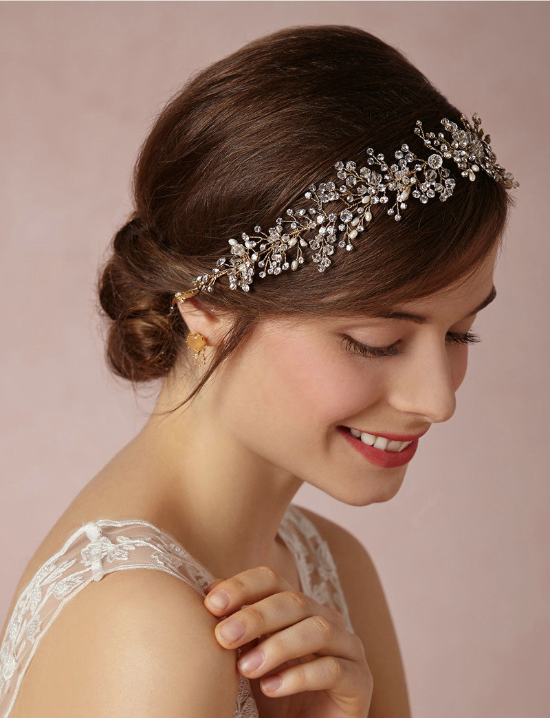 Luxury Beaded Crystal Hair Vine Pearl Gold Hair Band  Bridal Wedding Hair Hoop Accessories
