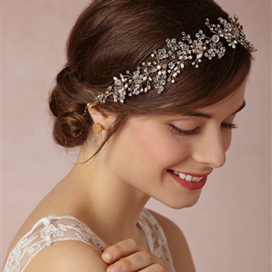 Luxury Beaded Crystal Hair Vine Pearl Gold Hair Band  Bridal Wedding Hair Hoop Accessories