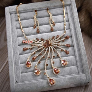 Luxury Champagne Wedding Bridal Accessories Water drops Diamond Crystal Necklace Earrings Sets
