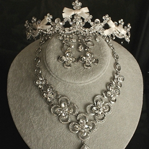 Luxury Classic Wedding Banquet Jewelry Sets Flower Crystal Tiara & Earrings & Bridal Necklace