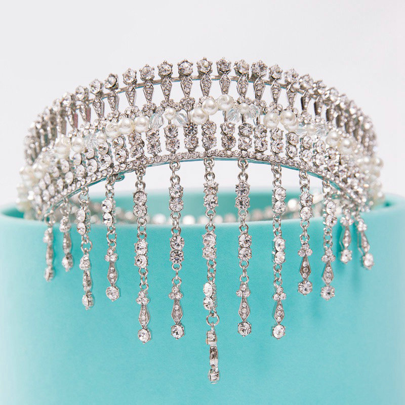 Luxury Classic Wedding Jewelry Crystal Large Ring Tassel Tiaras Bridal Rhinestone Crown Hair Accessories