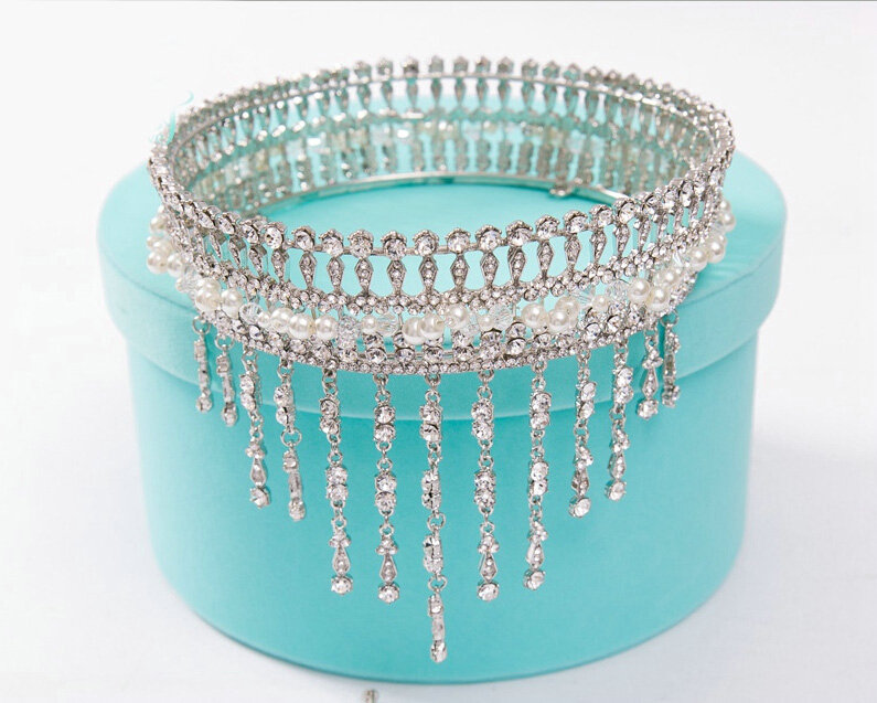 Luxury Classic Wedding Jewelry Crystal Large Ring Tassel Tiaras Bridal Rhinestone Crown Hair Accessories