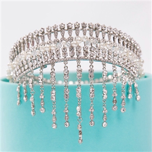 Luxury Classic Wedding Jewelry Crystal Large Ring Tassel Tiaras Bridal Rhinestone Crown Hair Accessories