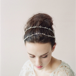 Luxury Elegant Beaded Crystal Hair Band Pearl Silver Bridal Wedding Hair Hoop Accessories