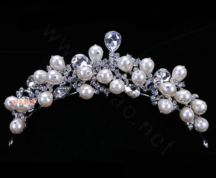 Luxury Elegant Wedding Jewelry Sets Flower Crystal Tiara & Earrings & Bridal Pearl Necklace