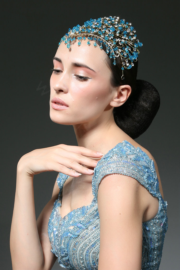 Luxury European Wedding Jewelry Blue Tassel Crystal Tiaras Bridal Crown Rhinestone Hair Accessories