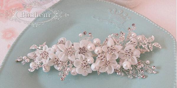 Luxury Pearl Crystal beads Bridal Hairwear Lace Flower Hair Headband Wedding Hair Accessories