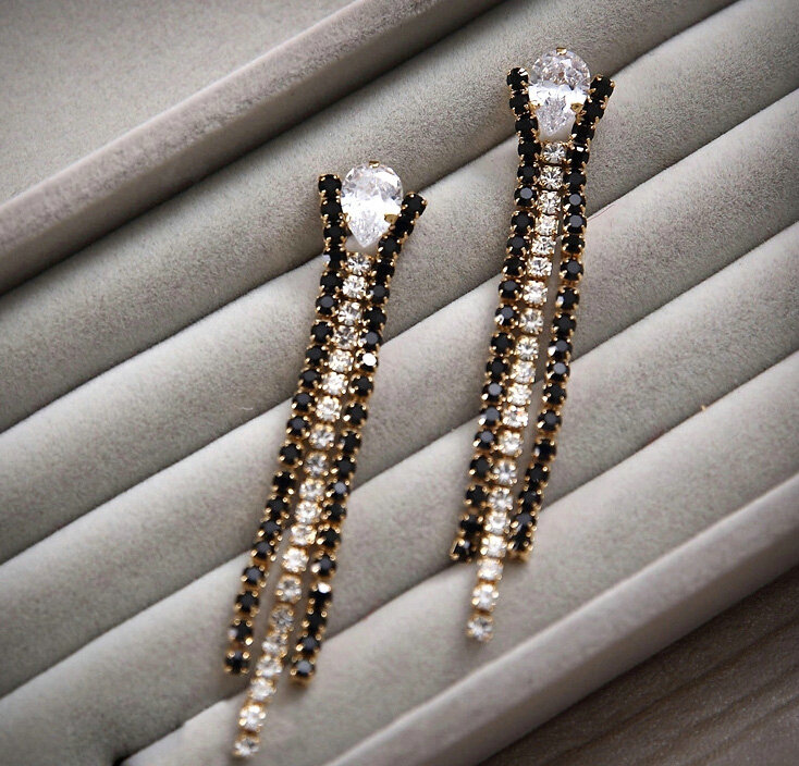 Luxury Rose Gold Wedding Bridal Accessories Elegant Tassel Crystal Necklace Earrings Sets