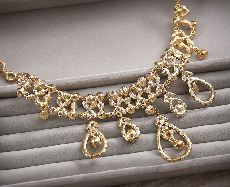 Luxury Rose Gold Wedding Bridal Accessories Flower Water drops Crystal Necklace Earrings Sets