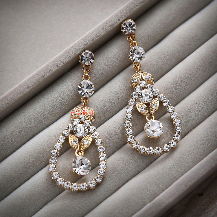 Luxury Rose Gold Wedding Bridal Accessories Flower Water drops Crystal Necklace Earrings Sets