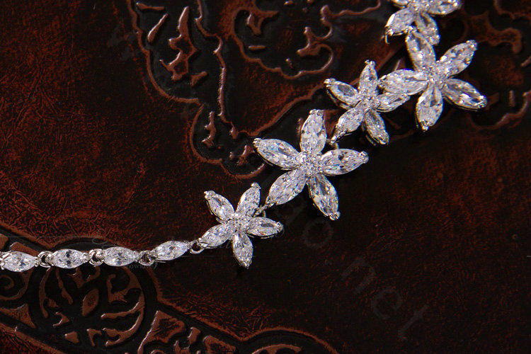 Luxury Simple Banquet Wedding Jewelry Sets Flower Earrings & Bridal AAA+ Zircon Statement Necklace