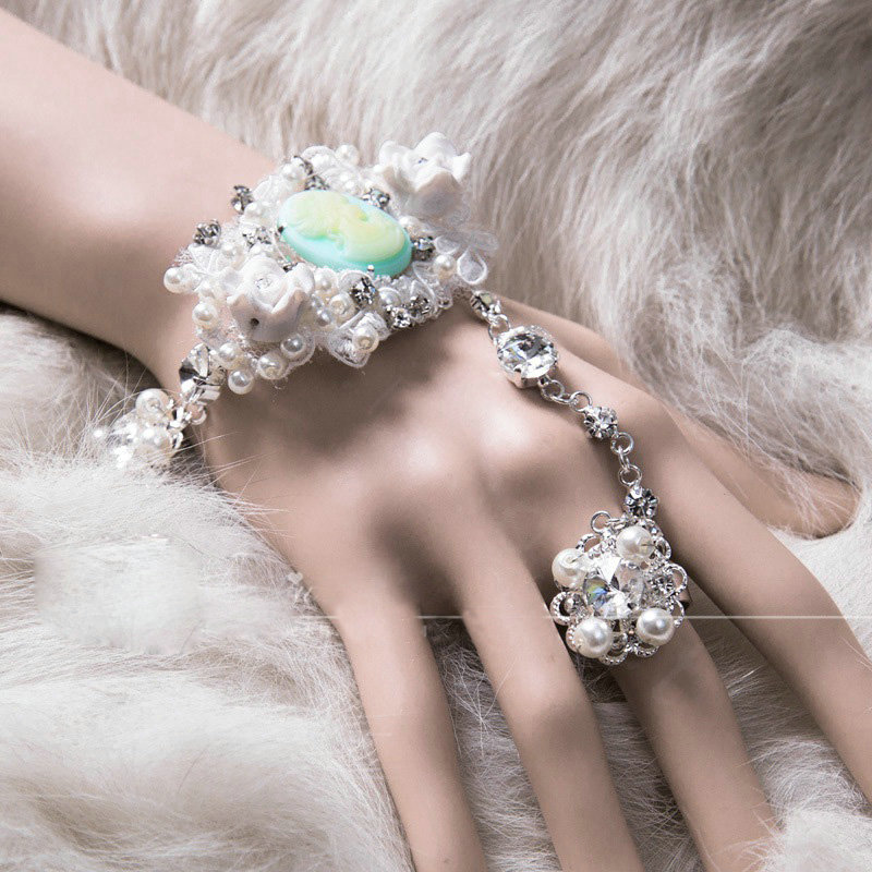 Luxury Tiara Wedding Jewelry Sets Crystal Lace Porcelain Flower Tiara & Earrings & Bridal Bracelet