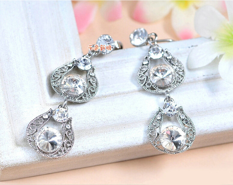 Luxury Wedding Banquet Jewelry Sets for Bridal Crystal Flower Big Tiara & Earrings & Necklace