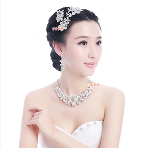 Luxury Wedding Bridal Accessories Butterfly Flower Crystal Necklace Earrings Tiara Sets