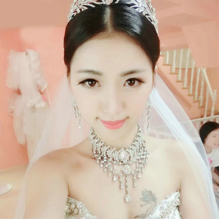 Luxury Wedding Bridal Accessories Water drops Crystal Tassels Necklace Earrings Tiara Sets