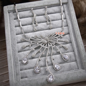 Luxury Wedding Bridal Accessories Water drops Diamond Crystal Necklace Earrings Sets