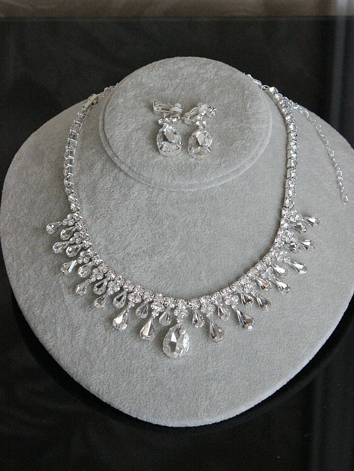 Luxury Wedding Bridal Jewelry Top quality Water drops Crystal Tiara Necklace Earrings Sets