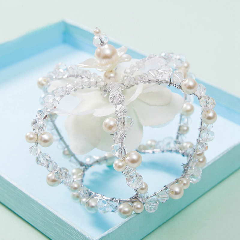 Luxury Wedding Jewelry Crystal Beads small Ring Pearl Tiaras Bridal Rhinestone Crown Hair Accessories