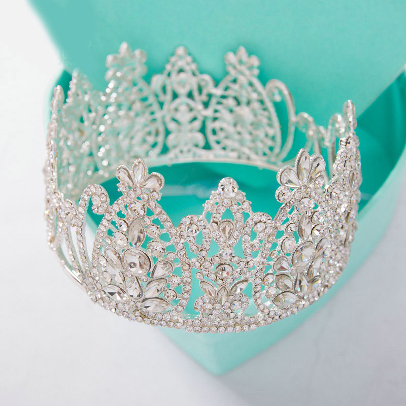 Luxury Wedding Jewelry Crystal Large Ring Flower Tiaras Bridal Rhinestone Crown Hair Accessories