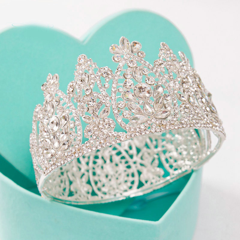 Luxury Wedding Jewelry Crystal Large Ring Flower Tiaras Bridal Rhinestone Crown Hair Accessories