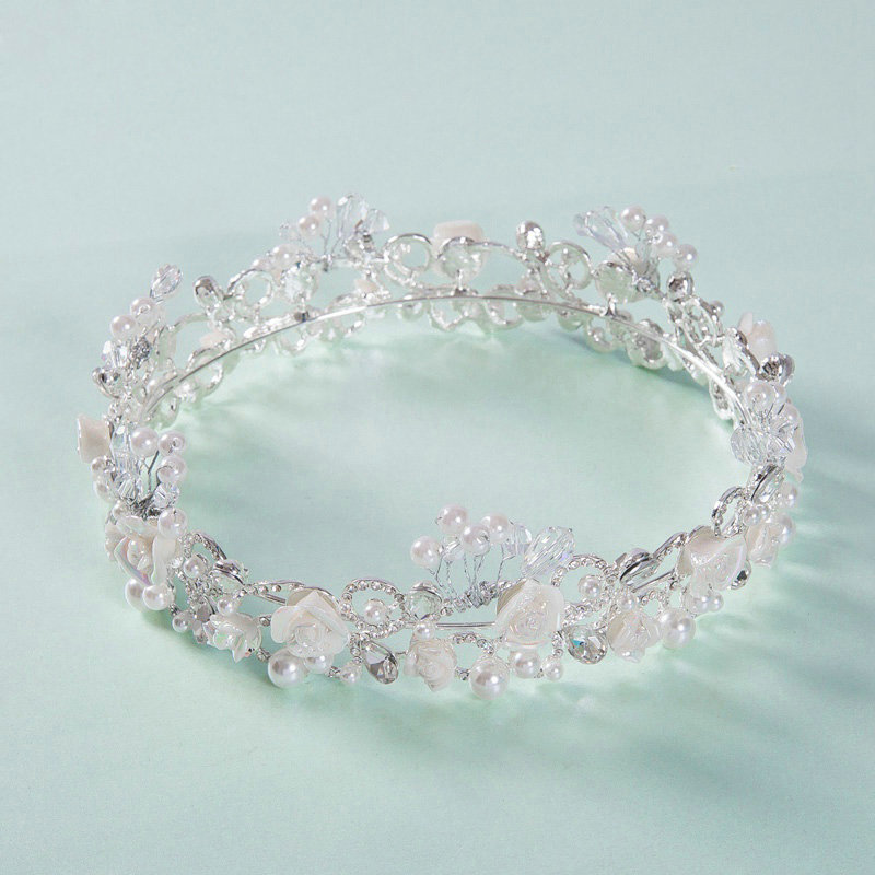 Luxury Wedding Jewelry Flower Pearl Crystal Beads Large Ring Tiaras Bridal Rhinestone Crown Hair Accessories
