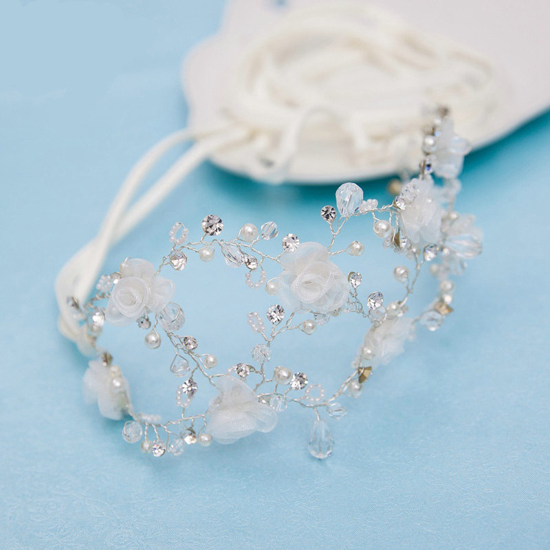 Luxury Wedding Jewelry Pearl Crystal Beads Flower Tiaras Bridal Headband Hair Hoop Accessories