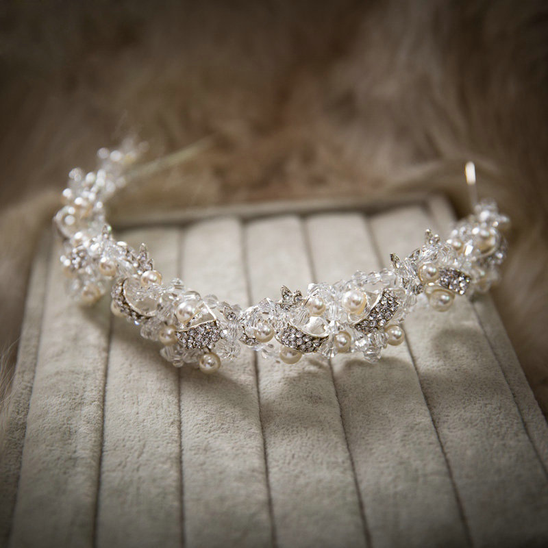 Luxury Wedding Jewelry Pearl Crystal Beads Hairwear Bridal Rhinestone Headband Hair Hoop Accessories