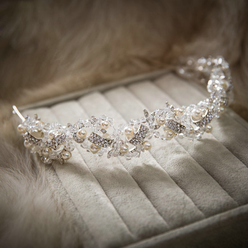 Luxury Wedding Jewelry Pearl Crystal Beads Hairwear Bridal Rhinestone Headband Hair Hoop Accessories