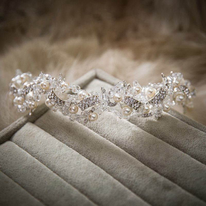 Luxury Wedding Jewelry Pearl Crystal Beads Hairwear Bridal Rhinestone Headband Hair Hoop Accessories