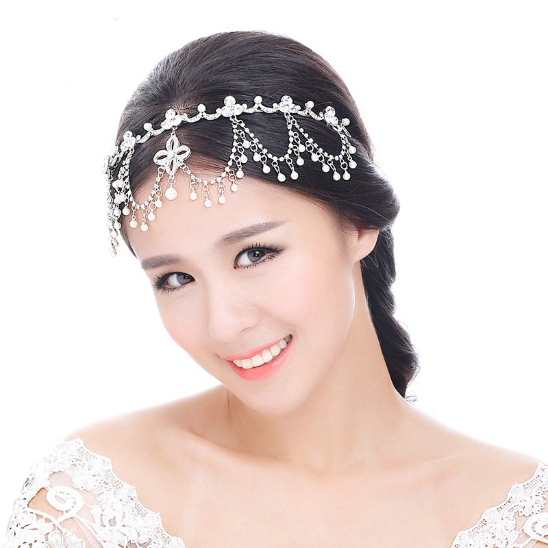 Luxury Wedding Jewelry Pearl Crystal Tassel Tiaras Bridal Rhinestone Headband Hair Hoop Accessories