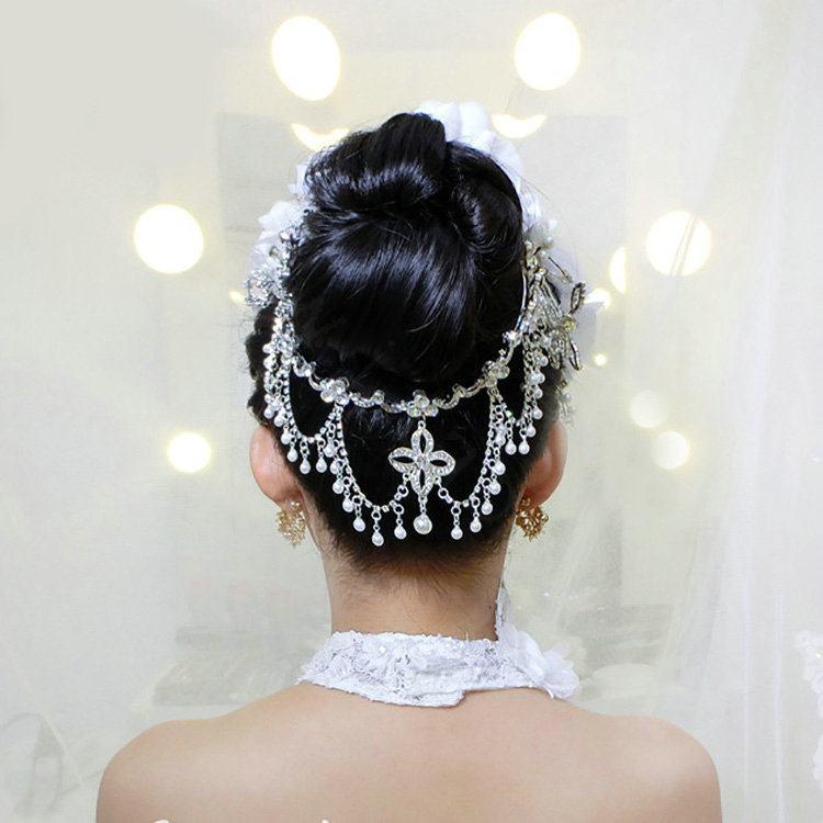 Luxury Wedding Jewelry Pearl Crystal Tassel Tiaras Bridal Rhinestone Headband Hair Hoop Accessories