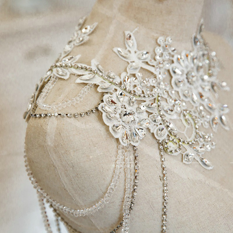 Luxury Wedding Jewelry Sets Crystal Flower Tiara & Earrings & Bridal Lace Necklace Shoulder Accessories