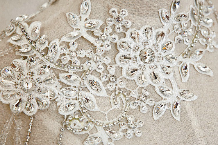 Luxury Wedding Jewelry Sets Crystal Flower Tiara & Earrings & Bridal Lace Necklace Shoulder Accessories