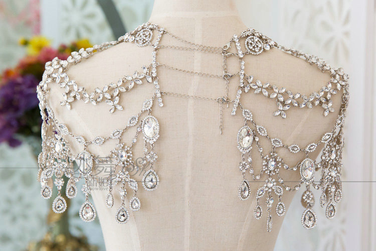Luxury Wedding Jewelry Sets Earrings & Bridal Crystal Flower Tassel Necklace Shoulder Accessories