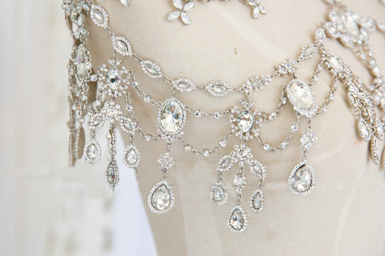 Luxury Wedding Jewelry Sets Earrings & Bridal Crystal Flower Tassel Necklace Shoulder Accessories