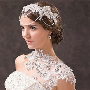 Luxury Wedding Jewelry Sets Earrings & Bridal Crystal Lace Embroidery Necklace Shoulder Accessories