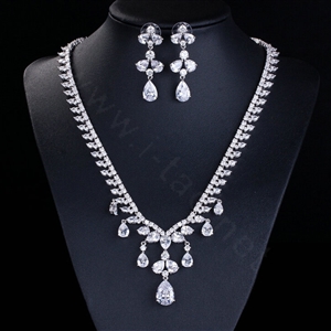 Luxury Wedding Jewelry Sets Water-drop Stud Earrings & Bridal Diamond Zircon Statement Necklace