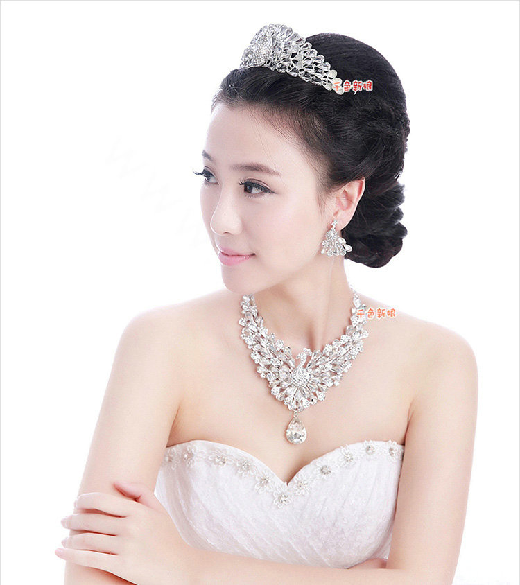 Luxury Wedding Jewelry Sets for Bridal Crystal Peacock Tiara & Earrings & Rhinestone Necklace